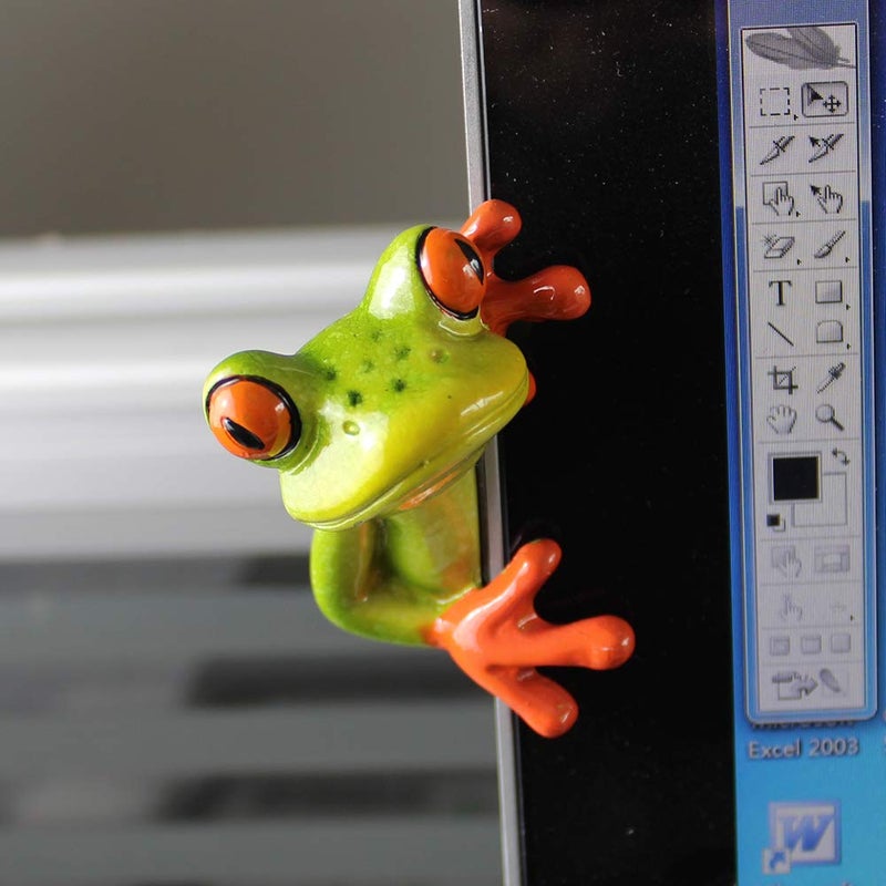 MosBug 2 Pcs Funny Resin Frogs Decor, 3D Creative Craft Animal Frog Figurine Adorable Office Desk Toy Great for Computer Monitor Desk Decoration - Image 3